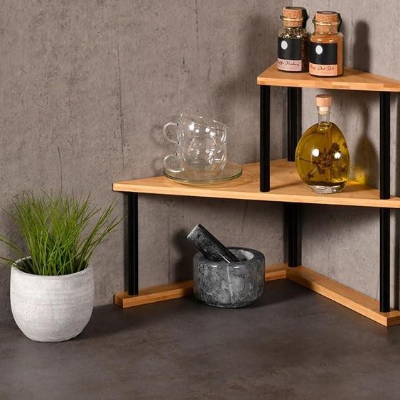Étagère en bambou, 2 niveaux, dimensions : 52 cm de largeur, 39 cm de hauteur, 29,5 cm de profondeur, couleur naturelle