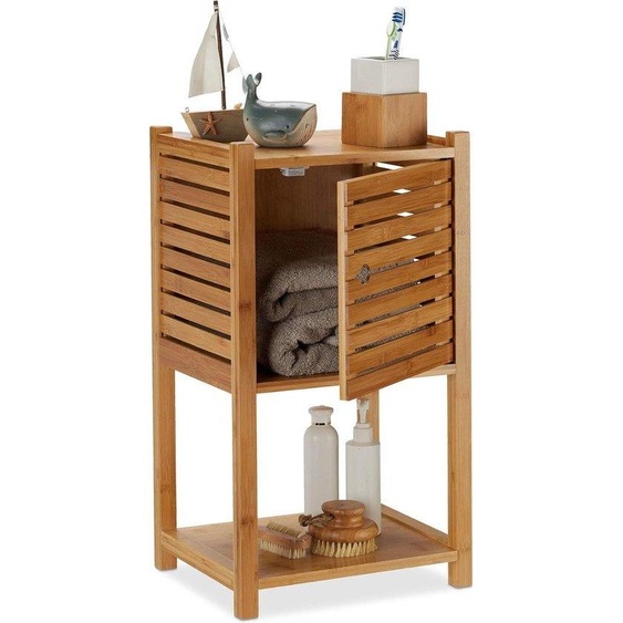 Étagère en bambou à 2 portes pour salle de bains et cuisine, étroite, couleur naturelle, 62,5 x 35 x 29 cm