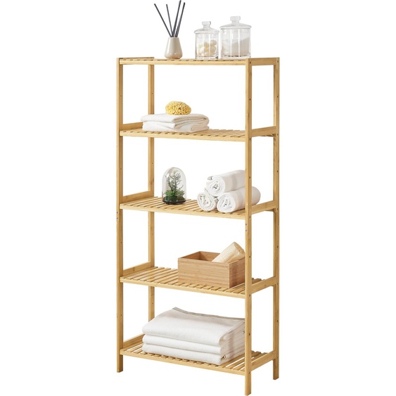Étagère en bambou Karlskoga 60x26x130cm Étagère sur pied Étagère de ménage Étagère de cuisine 5 étagères 15kg par étagère Naturel
