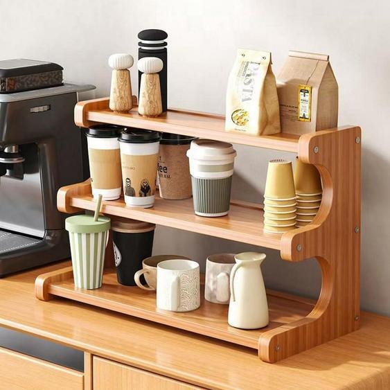 Étagère en bois à 3 niveaux, idéale pour la cuisine, le bureau ou le rangement, dimensions : 50 x 18 x 36 cm