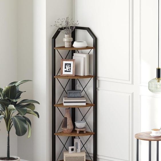 Étagère industrielle à 5 niveaux, 150,9 cm de hauteur, couleur marron/noir