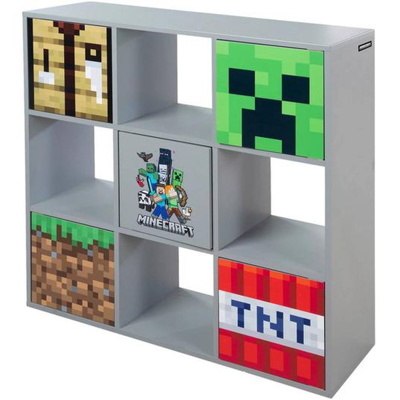 Étagère Minecraft 9 Compartiments Et 5 Portes Push-open Gris - Motifs Multicolore