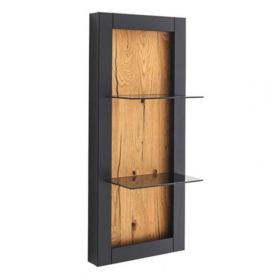 Etagère Mural CASONI 2 étagères Laqué gris noir chêne sauvage huilé