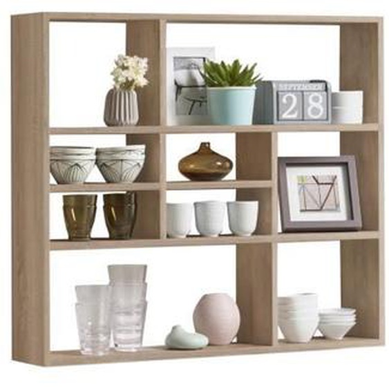 Etagère murale à cases en bois imitation chêne - ET13041-3 - Bois naturel - Terre de Nuit