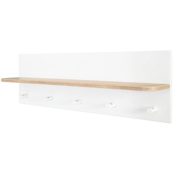 Étagère Murale Avec 5 Patères Ava Blanc / Chêne Artisan