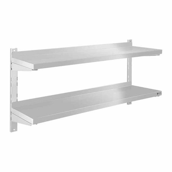 Étagère murale double Inox 2 plateaux 120x30cm Design moderne Éléments pour montage mural Royal Catering RCWR-1202