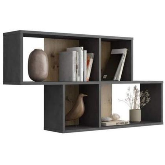 Etagère murale en bois chêne artisan et matera - ET13042-6 - Gris foncé - Terre de Nuit
