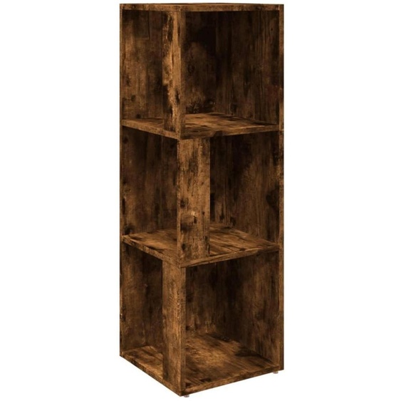 Étagère murale en bois, finition chêne fumé, dimensions 33x33x100 cm, matériau composite, 3 compartiments