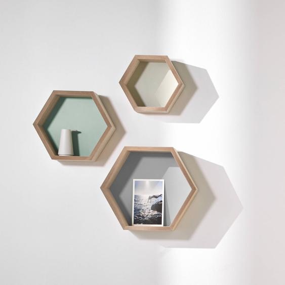 Étagère Murale Hexagonale En Bois - Lot De 3 -