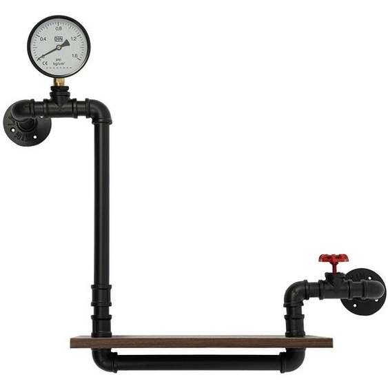Étagère murale industrielle - Étagère murale en acier - Design rétro en tubes avec robinet de compteur deau - Capacité de charge de 25 kg - 40 x 20 x 57 cm - Multicolore