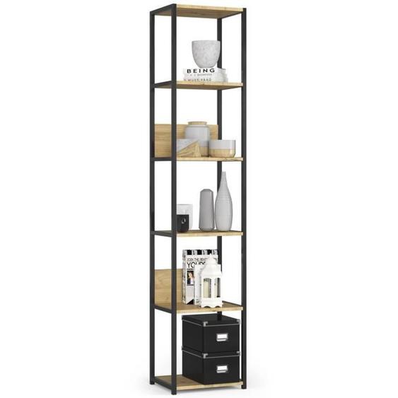 Étagère murale industrielle sur pied AKORD Noire 40 cm façade Chêne Artisan 6 étagères 40x32x192 cm