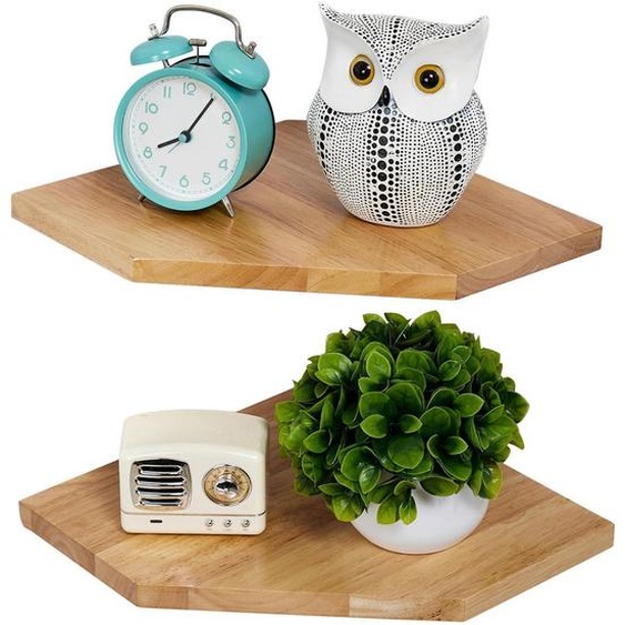 Étagère murale, lot de 2, 21,5 cm, bois massif chêne, finition bois naturel