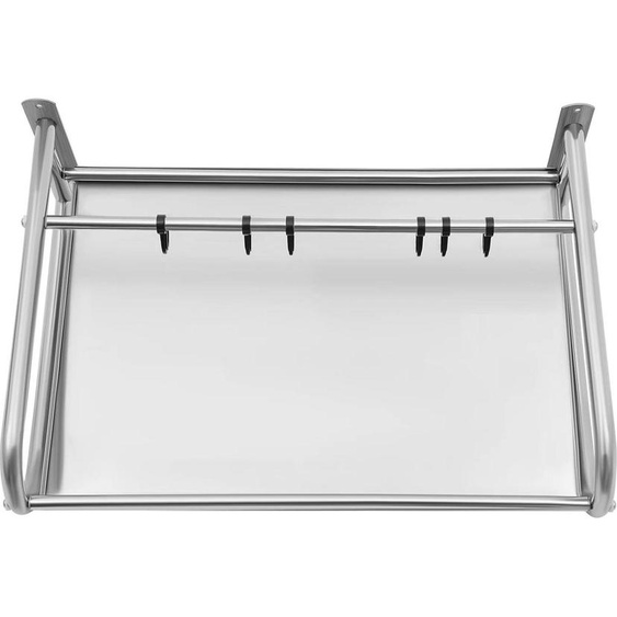 Étagère murale pour micro-ondes - Support de rangement - Acier inoxydable - 53 cm - 6 crochets - Montage facile - Peu encombrante - Argent