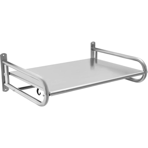 Étagère murale pour micro-ondes - Support mural - Acier inoxydable - Capacité de charge 30 kg - 53 × 38 × 18 cm - Avec crochets - Argent