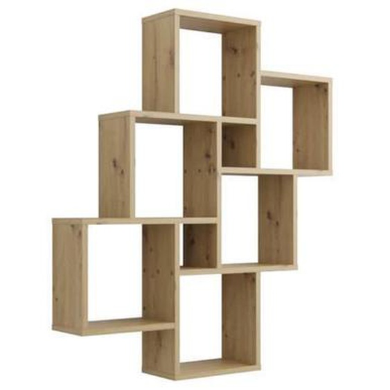 Etagère murale - TERRE DE NUIT - ET13035-1 - Bois clair - 6 cases de rangement - Design épuré