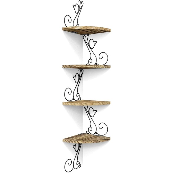 Étagère murale vintage en bois massif, forme de chat, couleur marron, avec 4 étagères