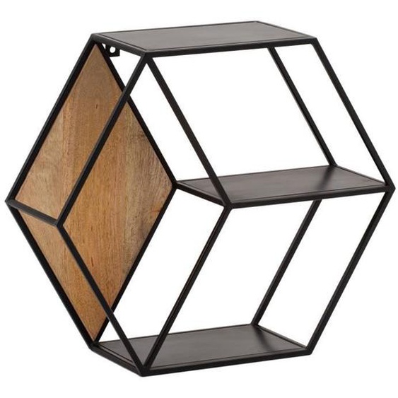 Étagère Murale - WOHNLING - Bois Massif et Métal - 60x52x20cm - Design Hexagonal - Style Industriel