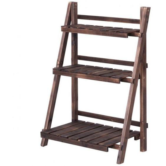 Etagere pliable pour plantes 3 niveaux en bois de sapin charge max 12kg marron