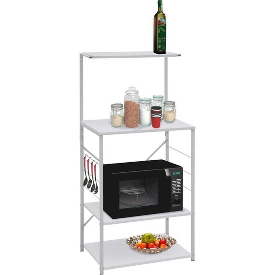 Étagère pour micro-ondes Blanc 60x39,6x123 cm Matériau dérivé du bois , Étagères de cuisine Design 2024