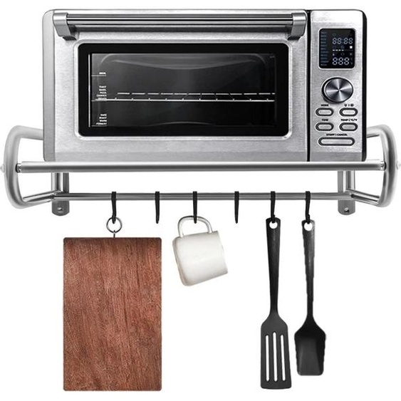 Étagère pour micro-ondes - Fixation murale - Acier inoxydable, avec rebord de sécurité, capacité de charge 30 kg, 53 × 38 × 18 cm, finition brossée - Argent