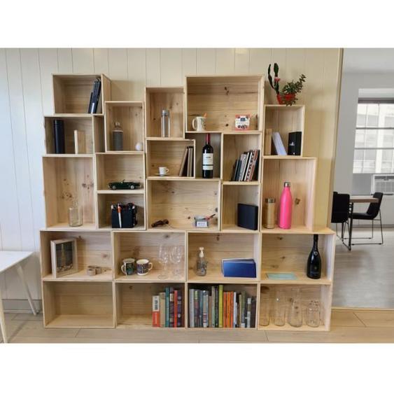 Etagere rangement caisse en bois Mabouteille® - Etagere bibliotheque 200x150 cm avec 22 caisses de rangement [Meuble en pin massif]
