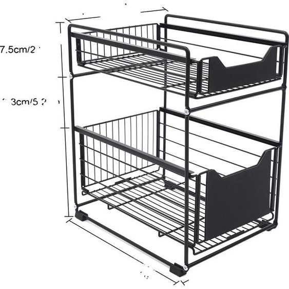 Étagère sous lévier de la cuisine, organisateur de rangement à 2 niveaux, design indépendant, noir