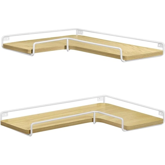 Étagères flottantes Vasagle, lot de 2, étagères murales dangle en forme de L, étagère dangle de style industriel, pour le salon, la chambre ou la cuisine, chêne naturel