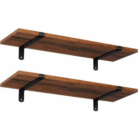 Étagères Murales Lot de 2, Étagères Flottantes, Décoratives, Style Rétro, Charge Max. 15 kg/Unité, 60 x 20 x 7 cm, MDF Marron et Noir LWS04NB