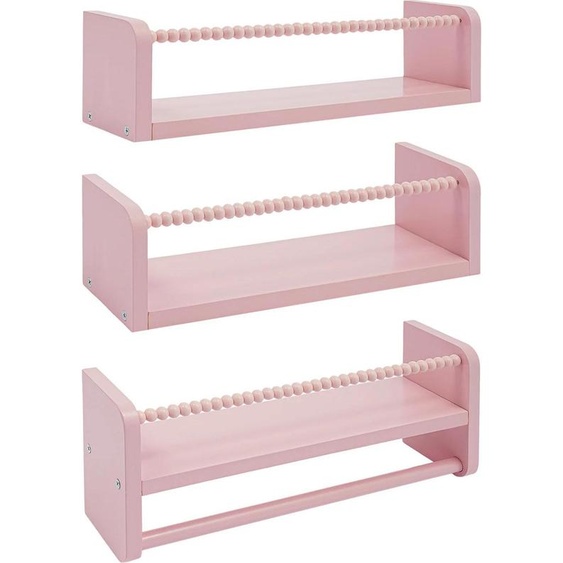 Étagères murales - Lot de 3 pièces - Fixation murale - Bois - Bibliothèques et rangements - 40 x 10 cm - Polyvalentes - Rose
