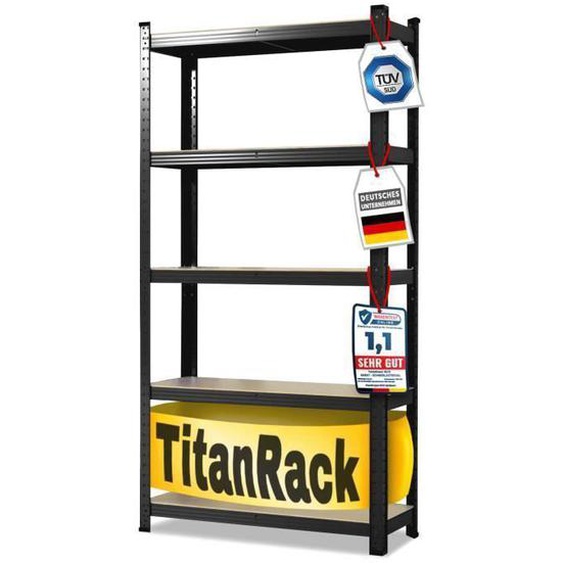 Étagères pour charges Lourdes Titan Certifié TÜV-GS , Noir, 150 x 75 x 30 cm
