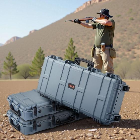 Étui rigide pour fusil, étui verrouillable pour fusil avec 4 couches de mousse prédécoupée, rangement pour arme de 914 mm avec roulettes, étuis de rangement étanches et anti-poussière IP67 pour fusils, fusils de chasse, pistolets airsoft, gris