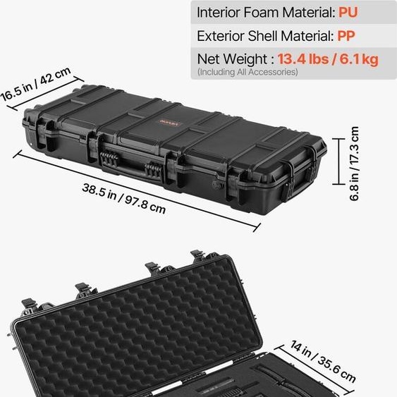 Étui rigide pour fusil, étui verrouillable pour fusil avec 4 couches de mousse prédécoupée, rangement pour arme de 914 mm avec roulettes, étuis de rangement étanches et anti-poussière IP67 pour fusils, fusils de chasse, pistolets airsoft, noir