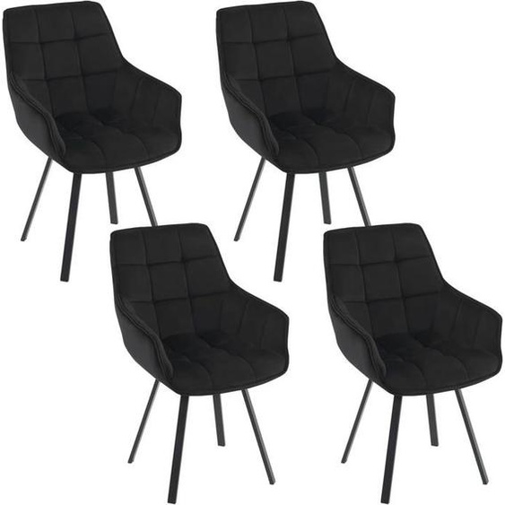 EUGAD Lot de 4 Chaises Salle à Manger Pivotante, Chaise de Cuisine en Velours, Appui-Coudes, Pieds en Métal, Noir E0AG0170-4