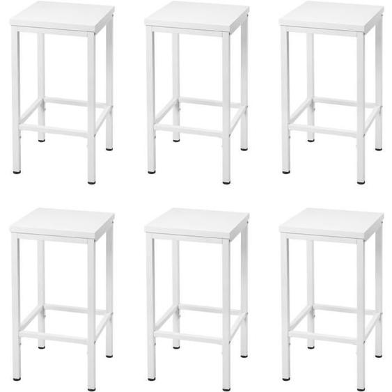 EUGAD Lot de 6 Tabouret de Bar, Chaise de Cuisine Industriel, avec Repose-Pieds, en Bois Aggloméré + Métal, Blanc E0AG0082-6