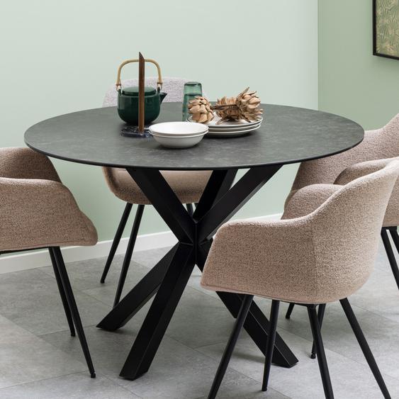 Eurame - Table à manger ronde 4 places en céramique et métal ø119cm - Couleur - Noir