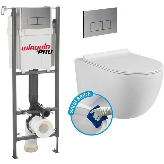 Europalamp - Pack Complet wc Sans Bride Bati initio + Cuvette blanche suspendu