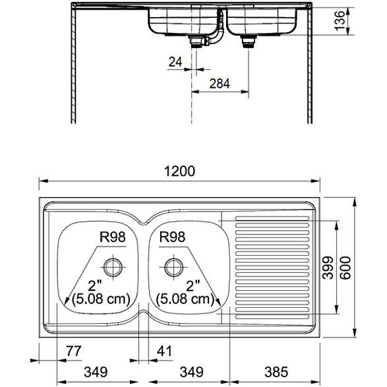 Evier 2 cuves inox avec égouttoir MAN721-1200 1200x600cm à poser - FRANKE - 010372