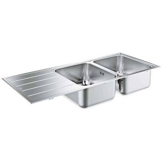 Evier à encastrer 2 bacs Grohe K500 quickfix réversible avec vidage auto