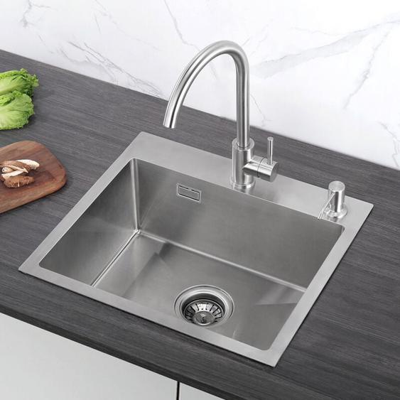 Cecipa - Evier Cuisine 1 Bac Évier Inox 1 Cuve avec Siphon et Trop-Plein Évier de Cuisine Inox 50×45×18.5CM (Sans Distributeur de Savon)
