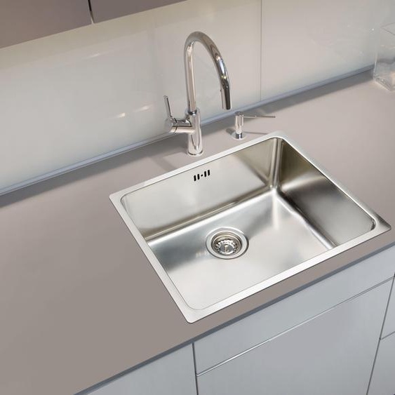 Évier de cuisine, 1 bac, inox satiné.