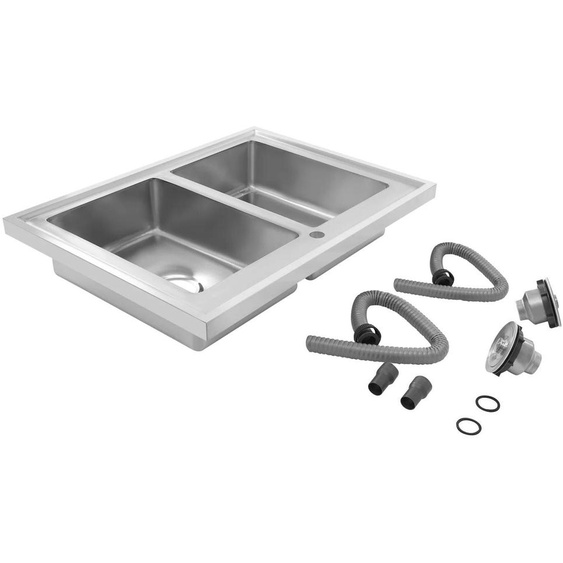 Évier de cuisine - Double cuve - 81 cm - Acier inoxydable - Deux trous - Sans robinetterie - Argent