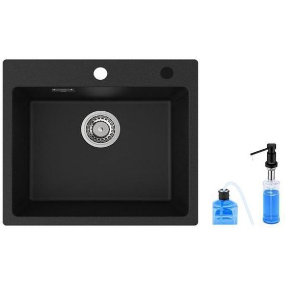 Évier de Cuisine en Granit noir anthracite 50x45cm + Distributeur de Savon Evier 1 Bac