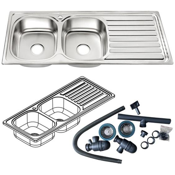 Melko - Evier inox 2 bacs Evier de cuisine Evier de cuisine Evier Double évier avec égouttoir