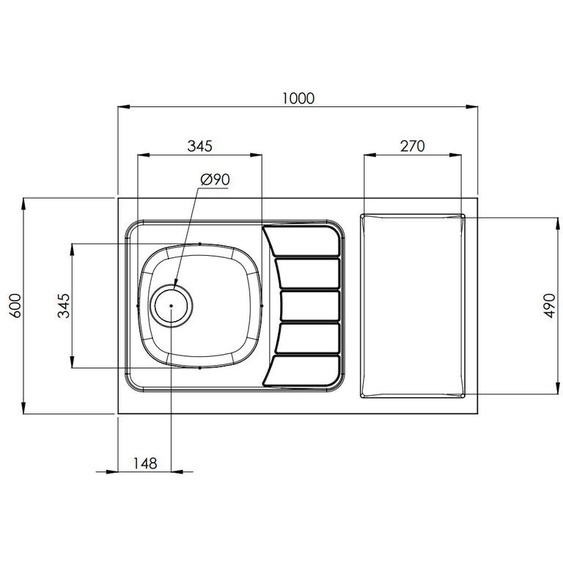 Evier kitchenette ISEO 1 cuve inox L1000mm - MODERNA - CPBD100A30