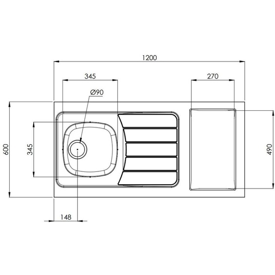 Evier kitchenette ISEO 1 cuve inox L1200mm - MODERNA - CPBD120A30