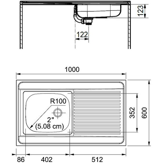 Evier monocuve inox MAN711-1000 avec égouttoir 1000x600cm à poser - FRANKE - 013939