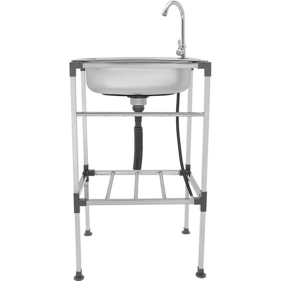 Évier pour cuisine et buanderie - Évier à cuve unique - Avec robinet - Acier inoxydable - 1 trou - Autoportant - Argent