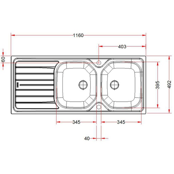 Evier RENOVA inox à encastrer 2 cuves avec égouttoir 116x50cm - FRANKE - 898311