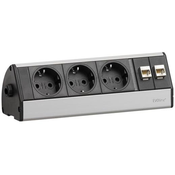 EVOline 93004783 Multiprise sans interrupteur, triple, noire, argent, prise de sécurité, 1 pièce