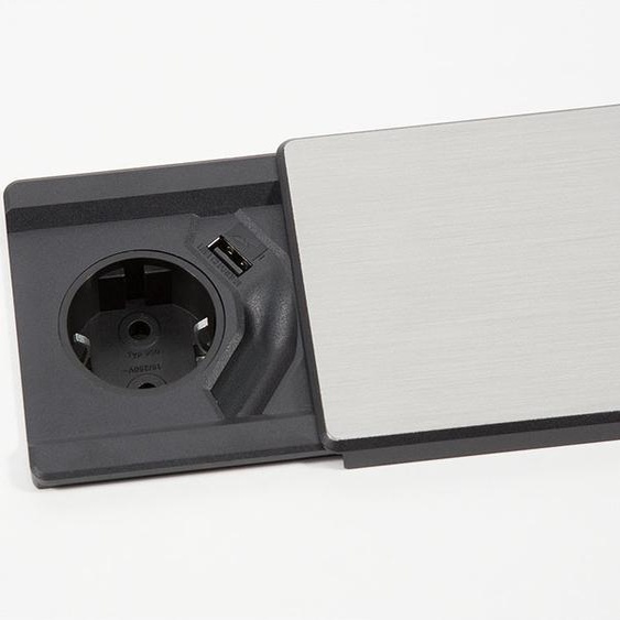 Evoline Square 80 prise Schuko avec USB-Charger et couvercle coulissant, acier inoxydable